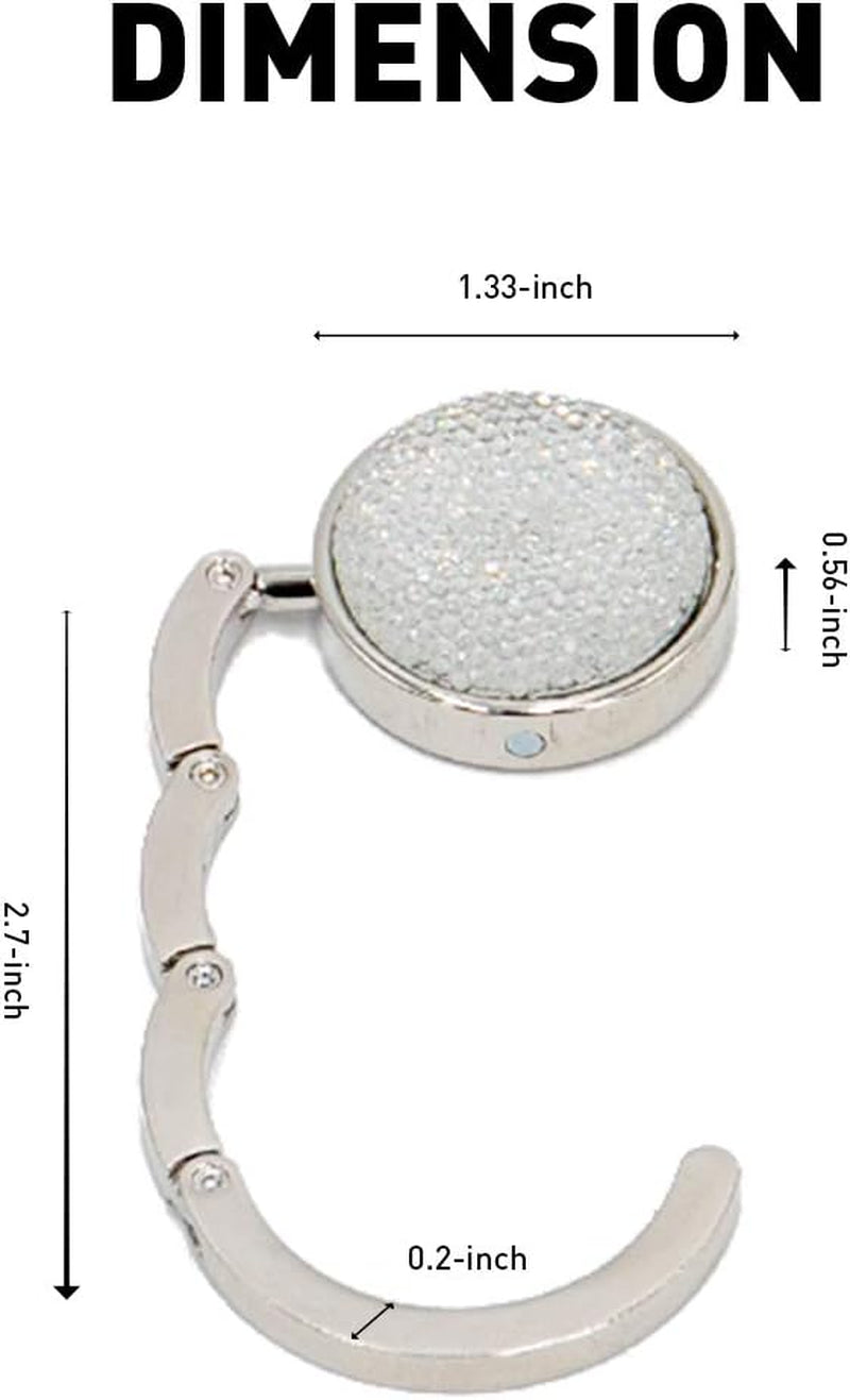 Foldable Purse Hook Floding Handbag Hanger Bling Rhinestone Bag Holder for Table Desk 1 PCS White