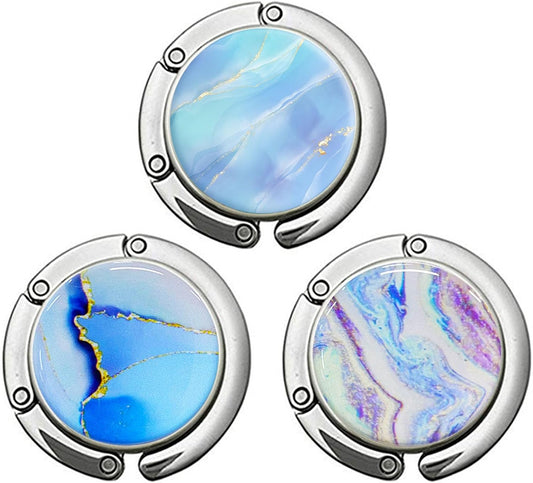 Foldable Purse Hook for Table, Handbag Storage Folding Decor Table Hook, Women'S Bag Handbag Hanger Holder (Marble Blue)