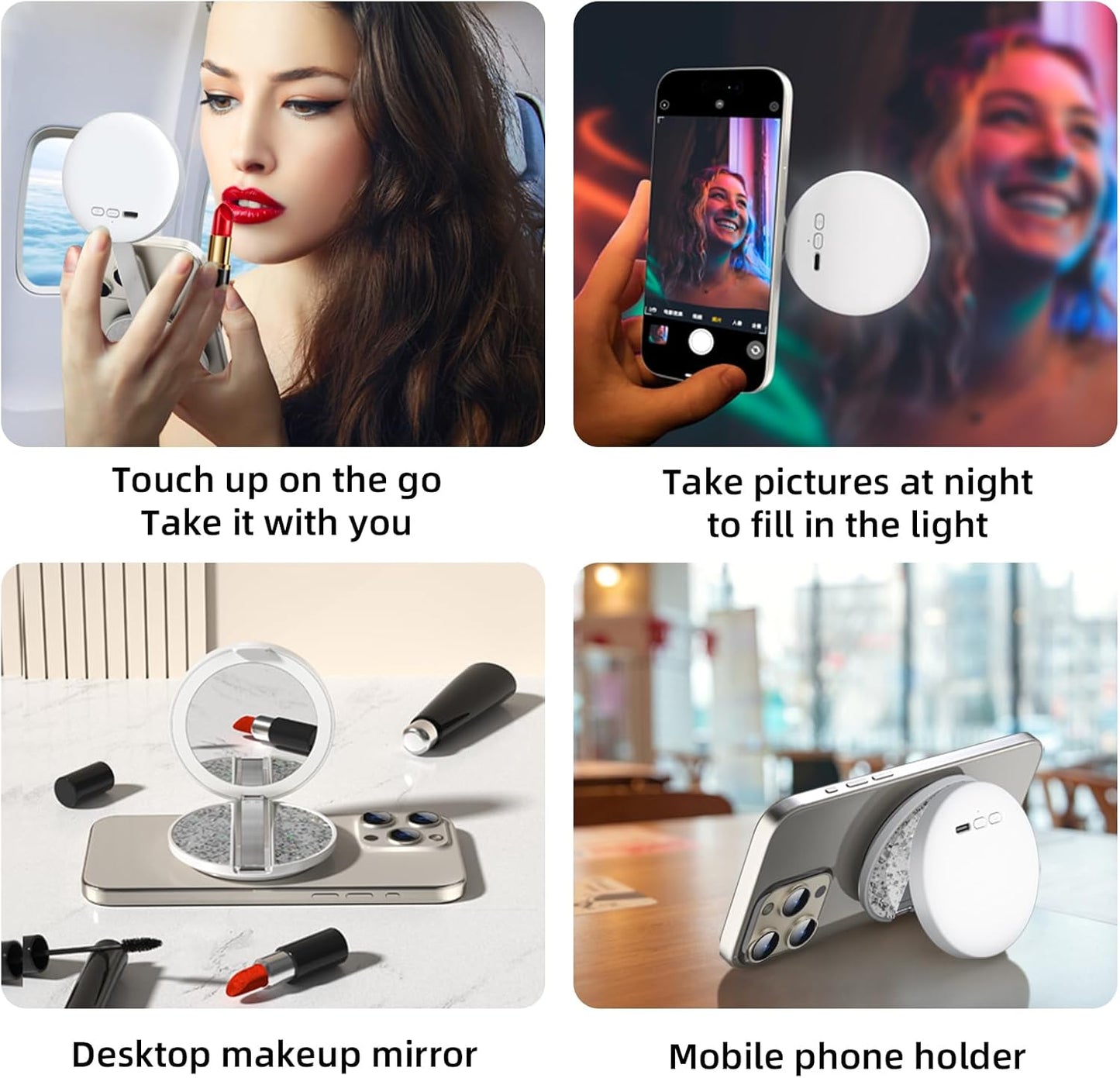 LED Tri-Color Adjustable Cosmetic Mirror, Foldable Portable Travel Cosmetic Mirror, Dimmable Touch Screen,