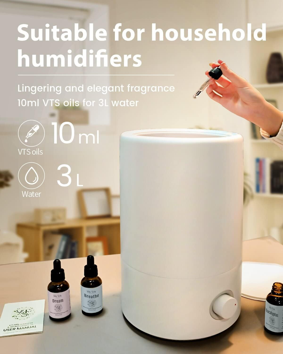 VTS Essential Oils Set with Humidifier, Nature Pure Organic Essential Oils for Humidifier, 1 Fl. Oz X 5 Aromatherapy Oils, Lavender, Tea Tree, Eucalyptus, Breathe, Dream Blends