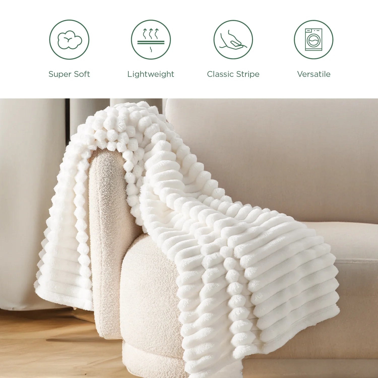 White Fleece Queen Blanket for Couch - Super Soft Cozy Blankets for Women, Girls, 90X90 Inches
