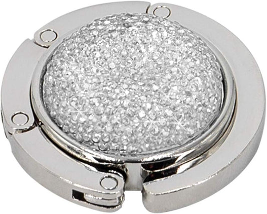 Foldable Purse Hook Floding Handbag Hanger Bling Rhinestone Bag Holder for Table Desk 1 PCS White