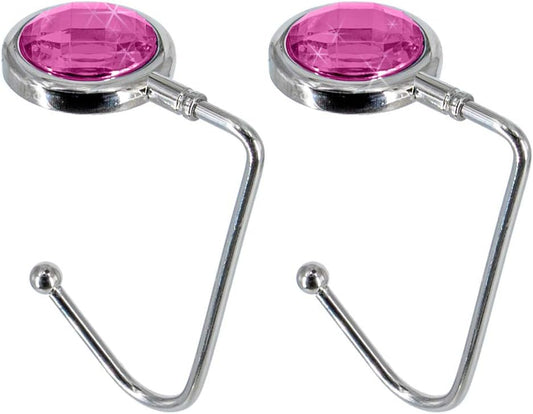 Purse Hook Mental Clutch Holder Handbag Rhinestone Hanger for Table Desk 2 Packs Pink