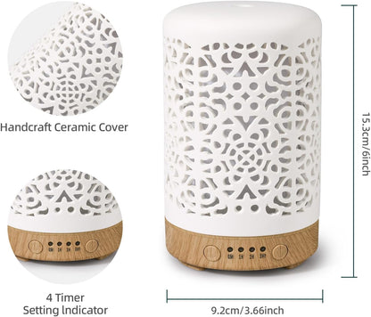 Essential Oil Diffusers, 100Ml White Ceramic Diffuser with 7 LED Lights,Ultrasonic Aromatherapy Diffuser with Waterless Auto-Off for Home Office Baby