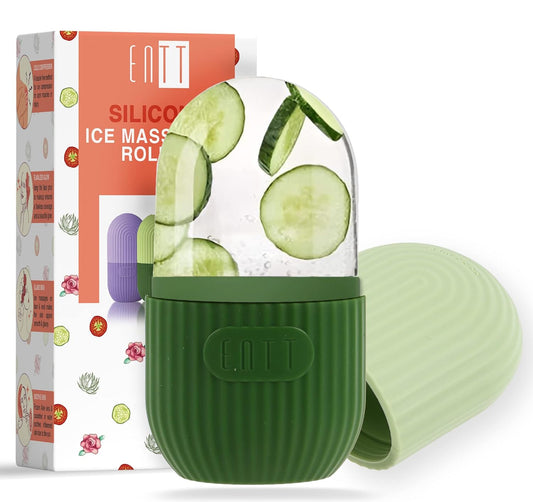 Reusable Silicone Ice Roller for Face, under Eye, Sun Burn Relief, Redness - Ice Mold - Cold Facial Therapy De-Puff - Food Grade Silicon Ice Cube Maker - Green