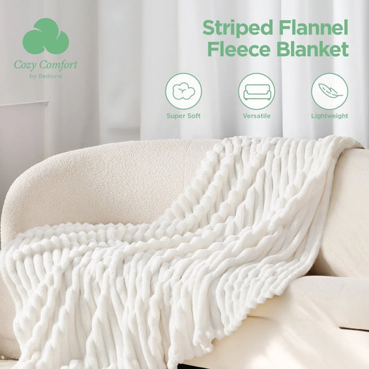 White Fleece Queen Blanket for Couch - Super Soft Cozy Blankets for Women, Girls, 90X90 Inches