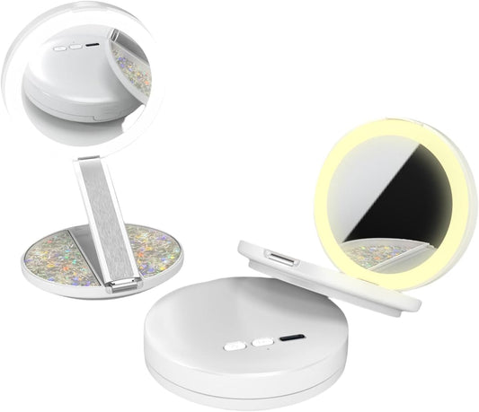 LED Tri-Color Adjustable Cosmetic Mirror, Foldable Portable Travel Cosmetic Mirror, Dimmable Touch Screen,
