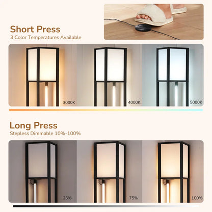 Catara 64.2'' Black LED Dimmable Column Floor Lamp with Shelves