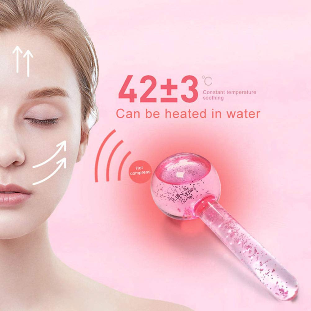 Facial Ice Beauty Ball- 2PC Globes Pink Facial Roller for Cold or Hot Skin Massagers Globe Durable Quartz Glass for Face and Eye Rollers Reduce Puffiness