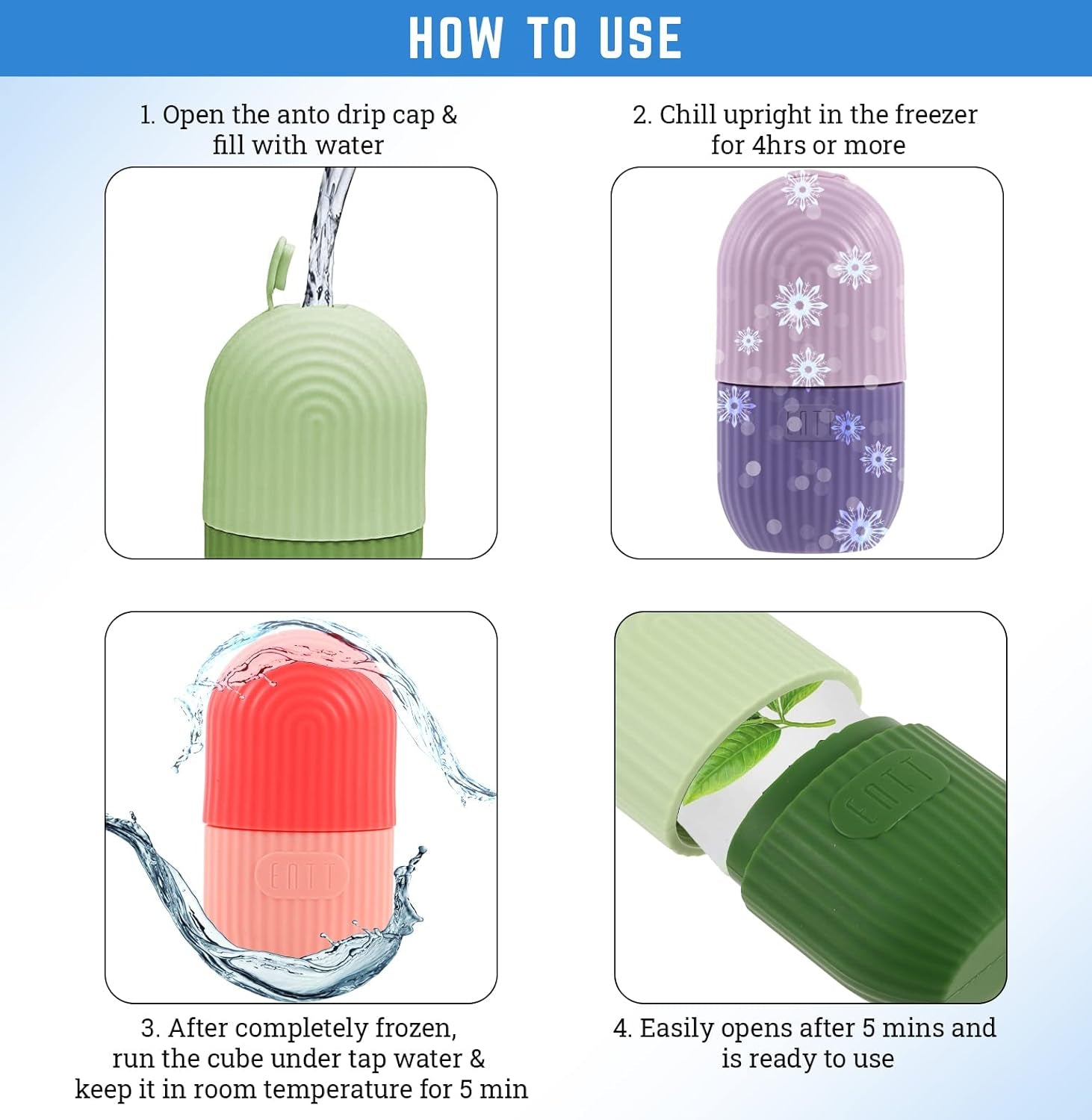 Reusable Silicone Ice Roller for Face, under Eye, Sun Burn Relief, Redness - Ice Mold - Cold Facial Therapy De-Puff - Food Grade Silicon Ice Cube Maker - Green