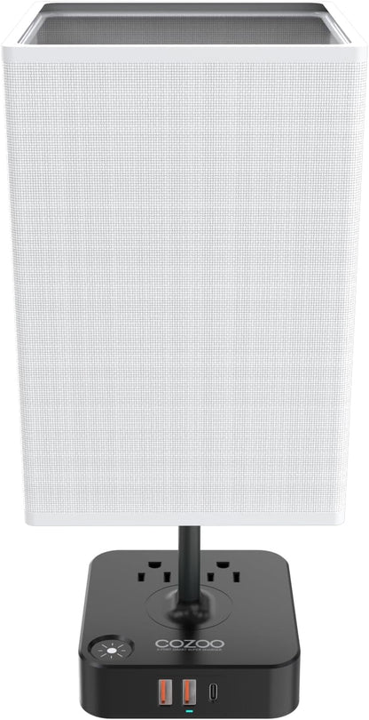 Dimmable Table Lamp with USB Charging Ports and Outlets, White Fabric Shade, Touch Control, Ideal for Bedroom, Living Room, Dorm, and Home Office
