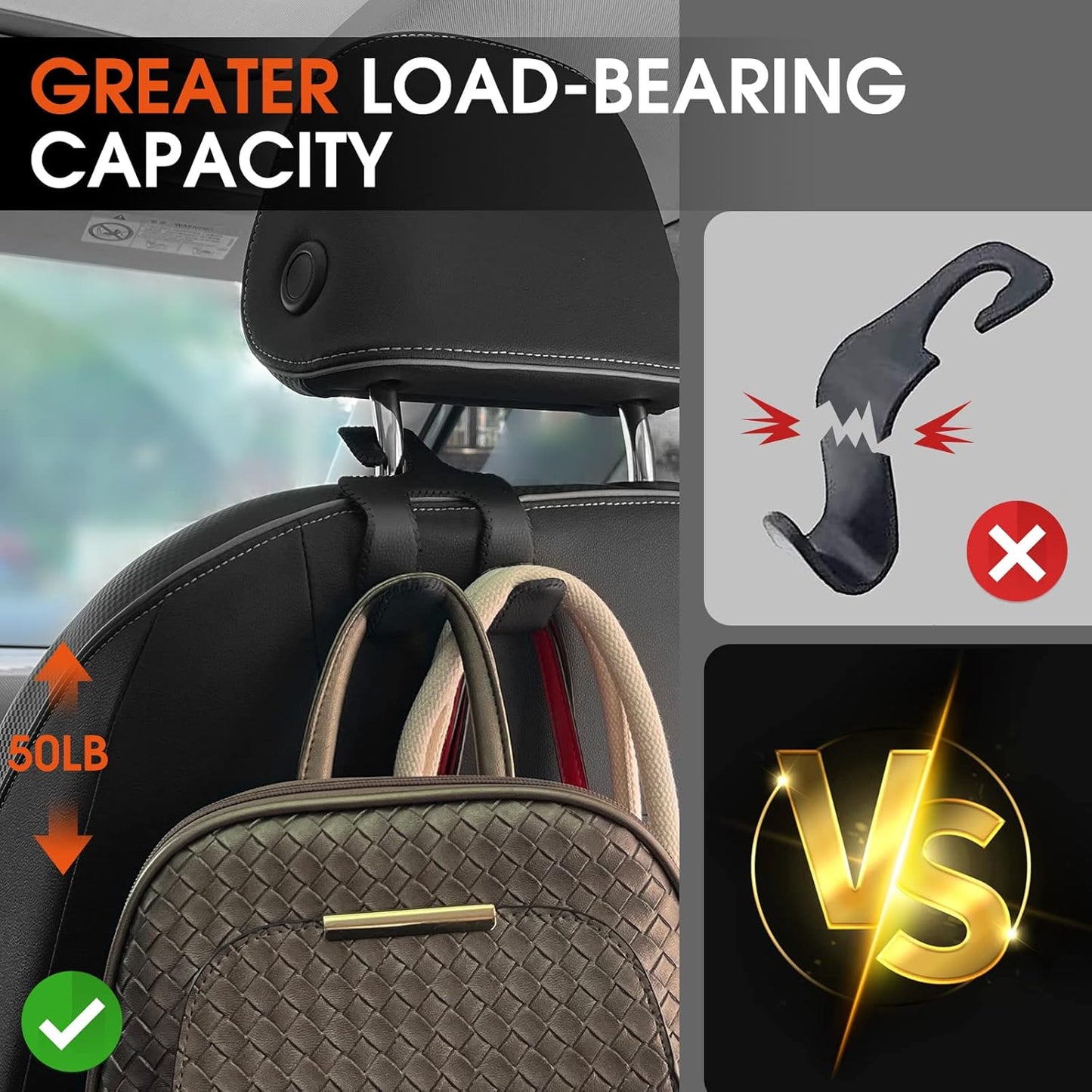 Car Headrest Hooks for Purses and Bags, Upgraded 2 in 1 Cars Back Seat Head Rest Hanger Vehicle Leather Organizer Storage Holder Hook Matching Cars Interior, 1-Pack, Beige