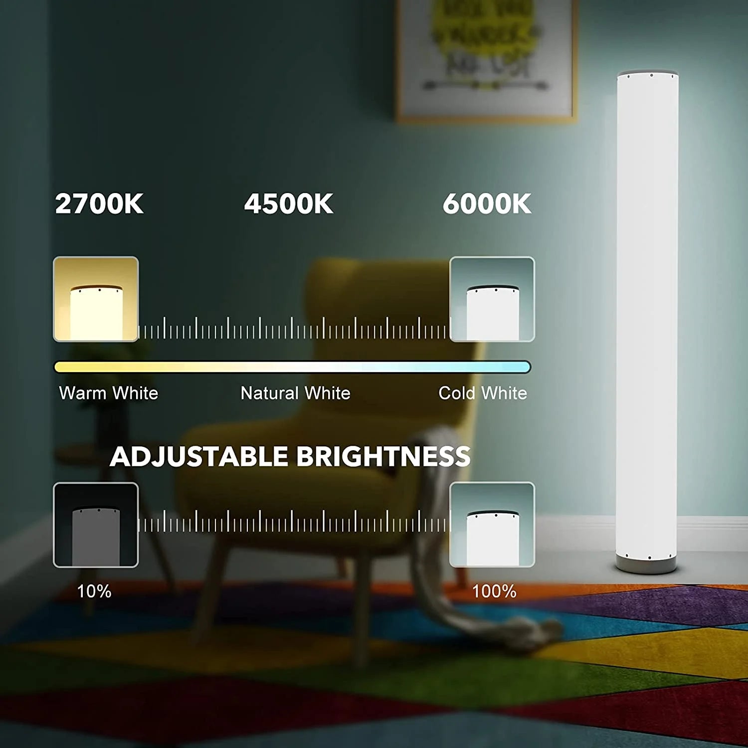 RGB Dimmable Floor Lamp with White Shade