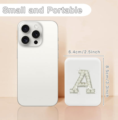 Personalized Gifts for 7 8 9 10 11 12 13 14 15 16 Year Old Girl Cute Pearl Initial Compact Mirror with Lights Small LED Pocket Makeup Mirror Teen Girls Trendy Stuff Travel Essentials White E