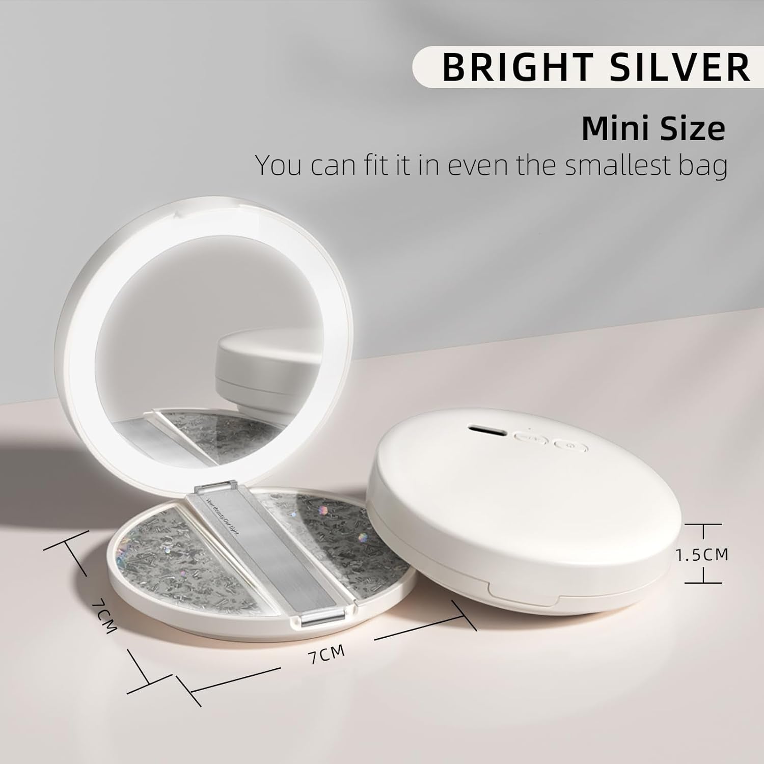 LED Tri-Color Adjustable Cosmetic Mirror, Foldable Portable Travel Cosmetic Mirror, Dimmable Touch Screen,