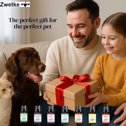 Pet-Friendly 7 Essential Aromatherapy Oils Gift-Set – Vanilla Ginger Copaiba Cedarwood Myrrh Frankincense Niaouli for the Whole Family with Pets around - 60% Pure Oils 40% Pet-Compatible Carrier Oils