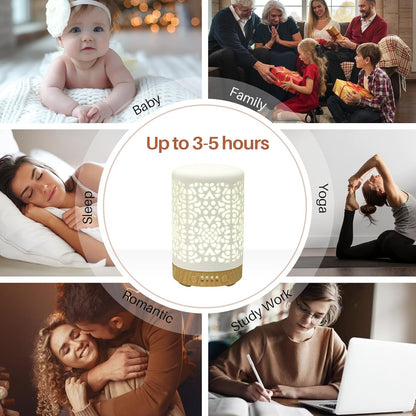 Essential Oil Diffusers, 100Ml White Ceramic Diffuser with 7 LED Lights,Ultrasonic Aromatherapy Diffuser with Waterless Auto-Off for Home Office Baby