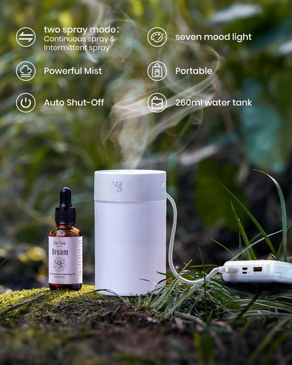 VTS Essential Oils Set with Humidifier, Nature Pure Organic Essential Oils for Humidifier, 1 Fl. Oz X 5 Aromatherapy Oils, Lavender, Tea Tree, Eucalyptus, Breathe, Dream Blends