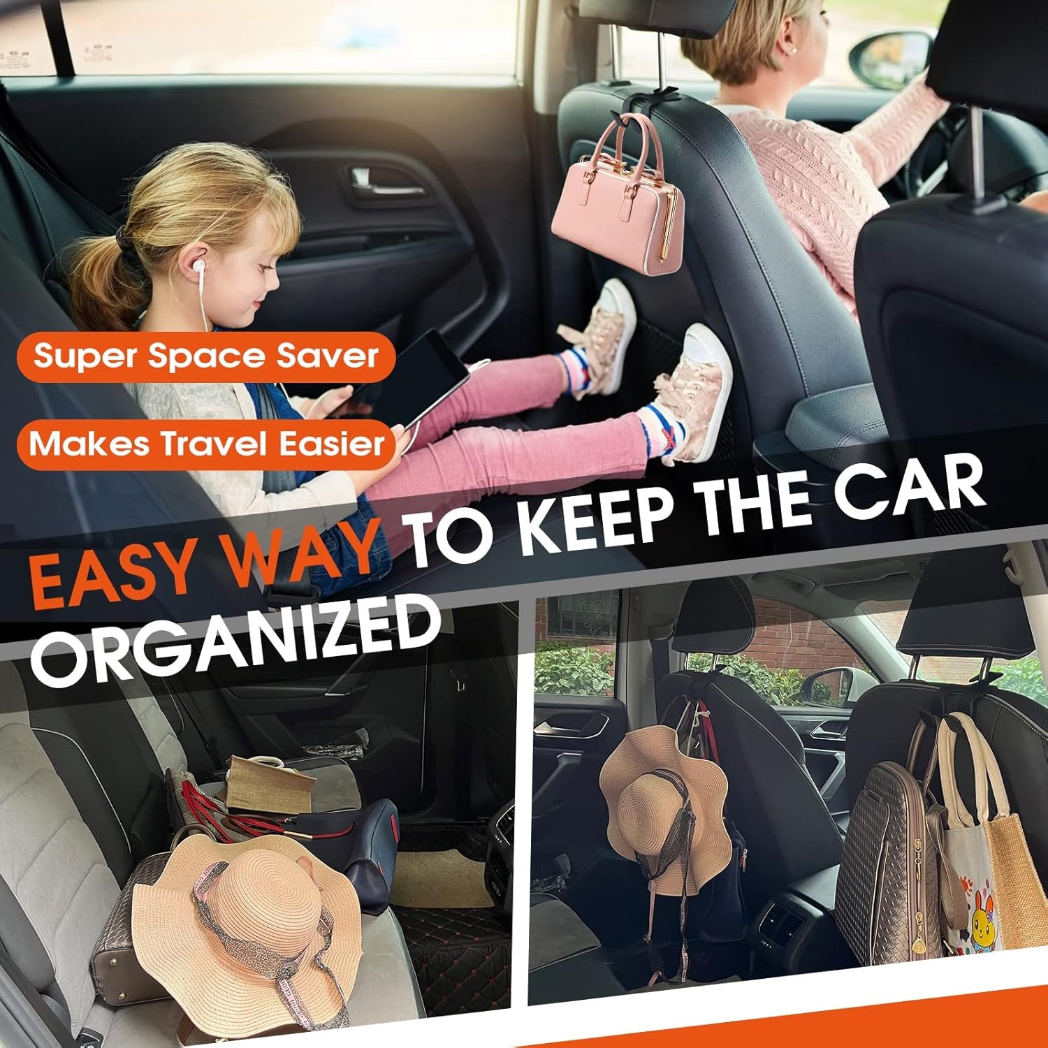 Car Headrest Hooks for Purses and Bags, Upgraded 2 in 1 Cars Back Seat Head Rest Hanger Vehicle Leather Organizer Storage Holder Hook Matching Cars Interior, 1-Pack, Beige