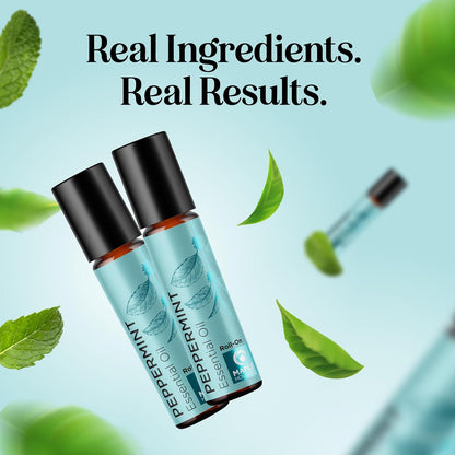 Peppermint Oil Roll on - Pure Peppermint Rollerball Essential Oil Aromatherapy Stick for Headaches - Natural Travel Essential and Pregnancy Must Have for Headaches Energy & Focus Support (2 Pack)