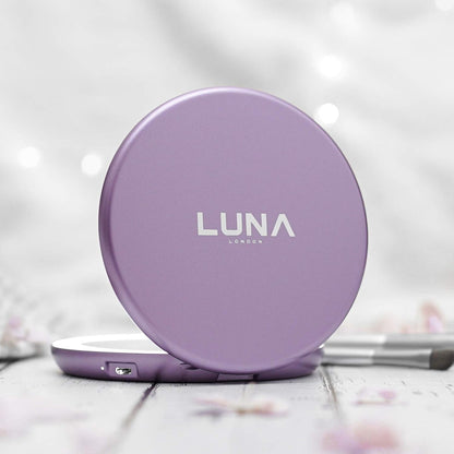 Compact Travel Mirror | Travel Makeup Mirror with Light | LED Lighted Vanity Mirror with 3 Light Modes | 7X Magnification Folding Portable & Rechargeable (Lavender)