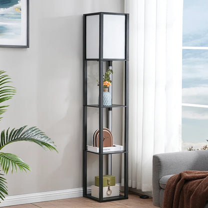 Catara 64.2'' Black LED Dimmable Column Floor Lamp with Shelves
