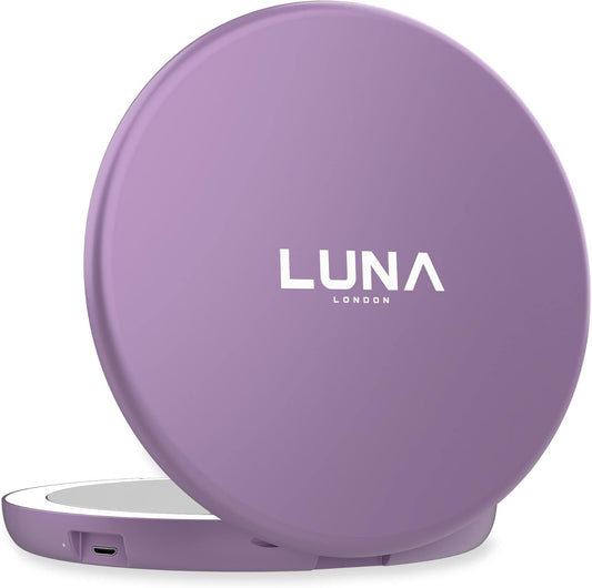 Compact Travel Mirror | Travel Makeup Mirror with Light | LED Lighted Vanity Mirror with 3 Light Modes | 7X Magnification Folding Portable & Rechargeable (Lavender)