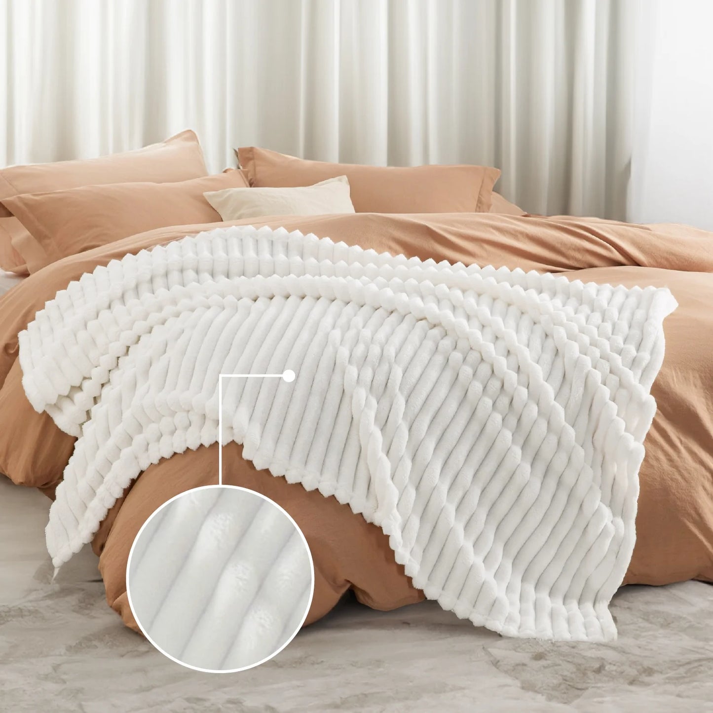 White Fleece Queen Blanket for Couch - Super Soft Cozy Blankets for Women, Girls, 90X90 Inches