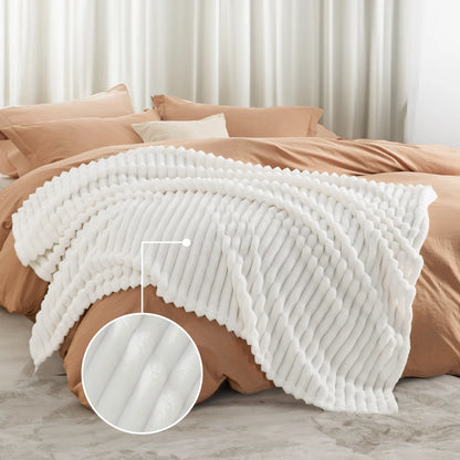 White Fleece Queen Blanket for Couch - Super Soft Cozy Blankets for Women, Girls, 90X90 Inches