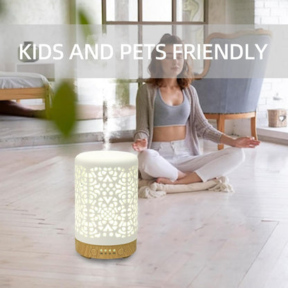 Essential Oil Diffusers, 100Ml White Ceramic Diffuser with 7 LED Lights,Ultrasonic Aromatherapy Diffuser with Waterless Auto-Off for Home Office Baby