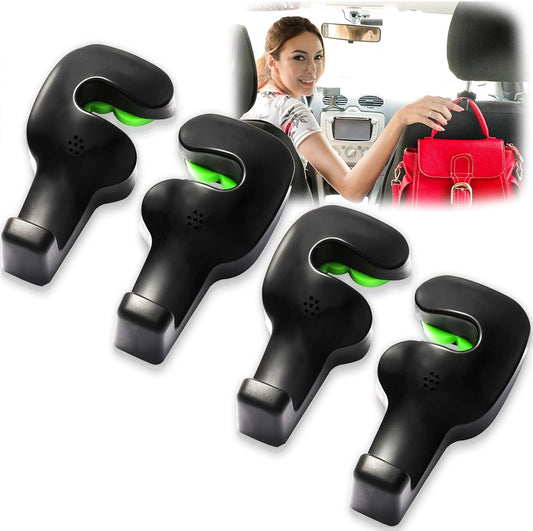 Car Purse Hooks - 4 Pack, Seat and Headrest Hooks for Purses and Bags, Black